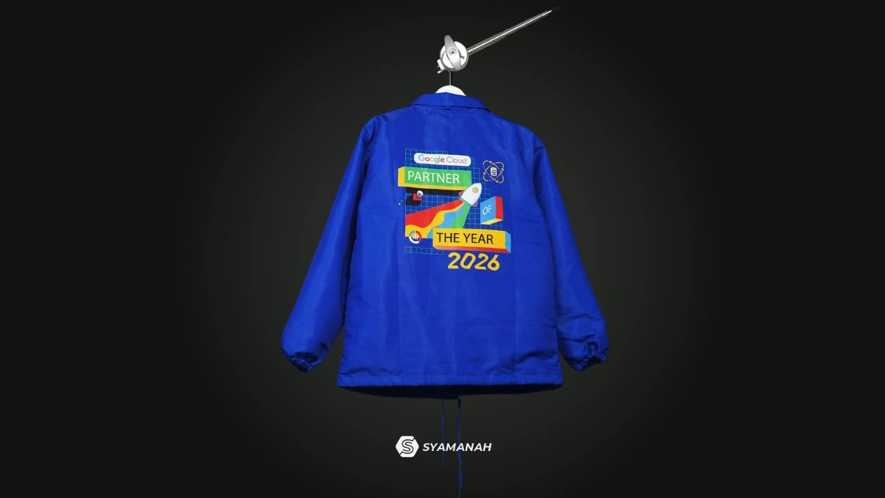 Foto jaket custom sablon dari syamanah garment